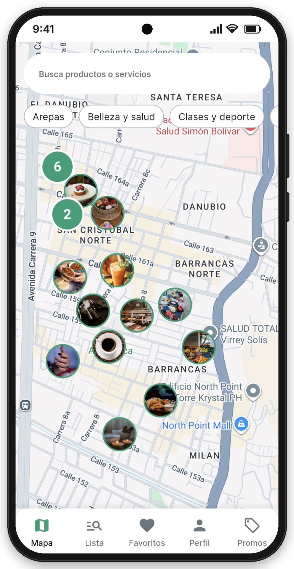 Mapa con los negocios del barrio